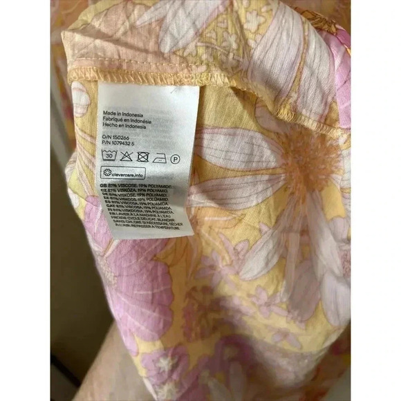 NWT Floral Babydoll Women’s Size S H&M Puff Sleeves V Neck Oversized Pink Yellow - Picture 7 of 13